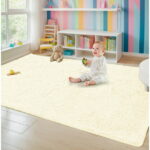 Sanmadrola Super Soft Shaggy Rugs Carpets 2.4x5.2 Feet Plush Area Rugs for Living Room Bedroom, Fluffy ​Rug for Nursery Playroom Dorm Room, Shag Plush Rug for Teen Room Decor Beige