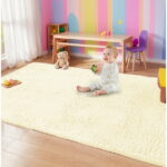 Sanmadrola Super Soft Shaggy Rugs Carpets 2.4x5.2 Feet Plush Area Rugs for Living Room Bedroom, Fluffy ​Rug for Nursery Playroom Dorm Room, Shag Plush Rug for Teen Room Decor Beige