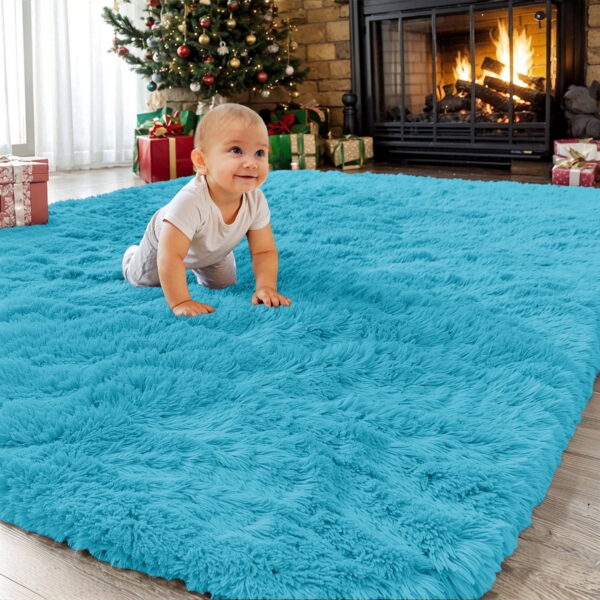Sanmadrola Super Soft Shaggy Rugs Carpets 2.4x5.2 Feet Plush Area Rugs for Living Room Bedroom, Fluffy ​Rug for Nursery Playroom Dorm Room, Shag Plush Rug for Teen Room Decor Blue