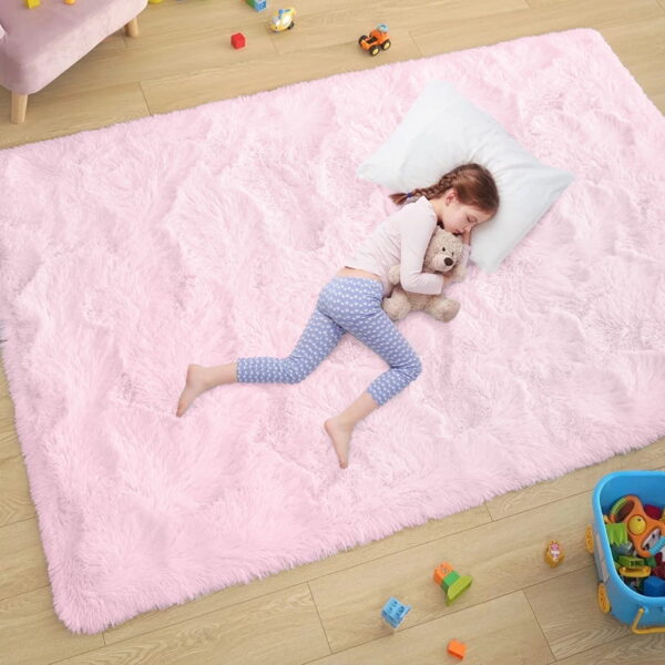 Sanmadrola Super Soft Shaggy Rugs Carpets 2.4x5.2 Feet Plush Area Rugs for Living Room Bedroom, Fluffy ​Rug for Nursery Playroom Dorm Room, Shag Plush Rug for Teen Room Decor, Pink