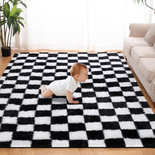 Sanmadrola Super Soft Shaggy Rugs Carpets 2.6x5.2 Feet Plush Area Rugs for Living Room Bedroom, Fluffy ​Rug for Nursery Playroom Dorm Room, Shag Plush Rug for Teen Room Decor