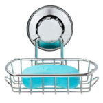 SANNO Suction Cup Soap Dish Holder with Hook, Soap Saver Soap Holder Soap Tray Bar Soap Sponge Holder for Shower, Bathroom, Tub and Kitchen Sink,Silver,Metal