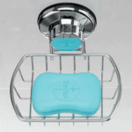 SANNO Suction Cup Soap Dish Holder with Hook, Soap Saver Soap Holder Soap Tray Bar Soap Sponge Holder for Shower, Bathroom, Tub and Kitchen Sink,Silver,Metal