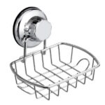 SANNO Suction Cup Soap Dish Holder with Hook, Soap Saver Soap Holder Soap Tray Bar Soap Sponge Holder for Shower, Bathroom, Tub and Kitchen Sink,Silver,Metal