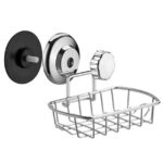 SANNO Suction Cup Soap Dish Holder with Hook, Soap Saver Soap Holder Soap Tray Bar Soap Sponge Holder for Shower, Bathroom, Tub and Kitchen Sink,Silver,Metal