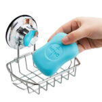 SANNO Suction Cup Soap Dish Holder with Hook, Soap Saver Soap Holder Soap Tray Bar Soap Sponge Holder for Shower, Bathroom, Tub and Kitchen Sink,Silver,Metal