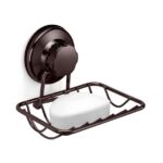 SANNO Super Powerful Vacuum Suction Cup Shower Soap Dish - Strong Rustproof Stainless Steel Soap Saver Sponge Holder for Bathroom & Kitchen Sink, Bronze