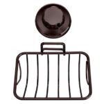 SANNO Super Powerful Vacuum Suction Cup Shower Soap Dish - Strong Rustproof Stainless Steel Soap Saver Sponge Holder for Bathroom & Kitchen Sink, Bronze