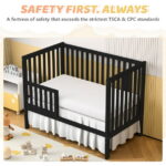 SESSLIFE 5-In-1 Convertible Crib, Black Baby Bed, Converts from Baby Crib to Toddler Bed, Fits Standard Full-Size Crib Mattress(Not Included)