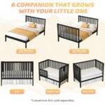 SESSLIFE 5-In-1 Convertible Crib, Black Baby Bed, Converts from Baby Crib to Toddler Bed, Fits Standard Full-Size Crib Mattress(Not Included)