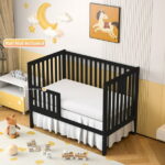 SESSLIFE 5-In-1 Convertible Crib, Black Baby Bed, Converts from Baby Crib to Toddler Bed, Fits Standard Full-Size Crib Mattress(Not Included)