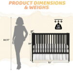 SESSLIFE 5-In-1 Convertible Crib, Black Baby Bed, Converts from Baby Crib to Toddler Bed, Fits Standard Full-Size Crib Mattress(Not Included)