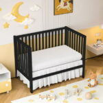 SESSLIFE 5-In-1 Convertible Crib, Black Baby Bed, Converts from Baby Crib to Toddler Bed, Fits Standard Full-Size Crib Mattress(Not Included)