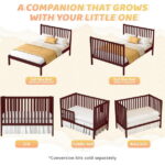 SESSLIFE 5-In-1 Convertible Crib, Cherry Baby Bed, Converts from Baby Crib to Toddler Bed, Fits Standard Full-Size Crib Mattress(Not Included)