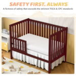 SESSLIFE 5-In-1 Convertible Crib, Cherry Baby Bed, Converts from Baby Crib to Toddler Bed, Fits Standard Full-Size Crib Mattress(Not Included)