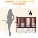 SESSLIFE 5-In-1 Convertible Crib, Cherry Baby Bed, Converts from Baby Crib to Toddler Bed, Fits Standard Full-Size Crib Mattress(Not Included)