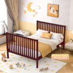SESSLIFE 5-In-1 Convertible Crib, Cherry Baby Bed, Converts from Baby Crib to Toddler Bed, Fits Standard Full-Size Crib Mattress(Not Included)
