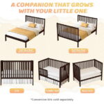 SESSLIFE 5-In-1 Convertible Crib, Espresso Baby Bed, Converts from Baby Crib to Toddler Bed, Fits Standard Full-Size Crib Mattress(Not Included)