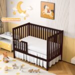 SESSLIFE 5-In-1 Convertible Crib, Espresso Baby Bed, Converts from Baby Crib to Toddler Bed, Fits Standard Full-Size Crib Mattress(Not Included)