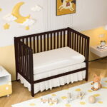 SESSLIFE 5-In-1 Convertible Crib, Espresso Baby Bed, Converts from Baby Crib to Toddler Bed, Fits Standard Full-Size Crib Mattress(Not Included)