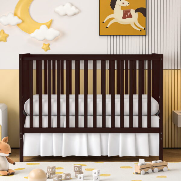 SESSLIFE 5-In-1 Convertible Crib, Espresso Baby Bed, Converts from Baby Crib to Toddler Bed, Fits Standard Full-Size Crib Mattress(Not Included)
