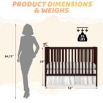 SESSLIFE 5-In-1 Convertible Crib, Espresso Baby Bed, Converts from Baby Crib to Toddler Bed, Fits Standard Full-Size Crib Mattress(Not Included)