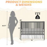 SESSLIFE 5-In-1 Convertible Crib, Gray Baby Bed, Converts from Baby Crib to Toddler Bed, Fits Standard Full-Size Crib Mattress(Not Included)