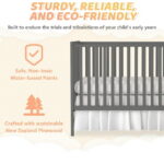 SESSLIFE 5-In-1 Convertible Crib, Gray Baby Bed, Converts from Baby Crib to Toddler Bed, Fits Standard Full-Size Crib Mattress(Not Included)