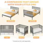 SESSLIFE 5-In-1 Convertible Crib, Gray Baby Bed, Converts from Baby Crib to Toddler Bed, Fits Standard Full-Size Crib Mattress(Not Included)