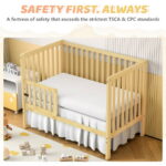 SESSLIFE 5-In-1 Convertible Crib, Natural Baby Bed, Converts from Baby Crib to Toddler Bed, Fits Standard Full-Size Crib Mattress(Not Included)