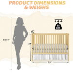 SESSLIFE 5-In-1 Convertible Crib, Natural Baby Bed, Converts from Baby Crib to Toddler Bed, Fits Standard Full-Size Crib Mattress(Not Included)