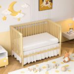 SESSLIFE 5-In-1 Convertible Crib, Natural Baby Bed, Converts from Baby Crib to Toddler Bed, Fits Standard Full-Size Crib Mattress(Not Included)