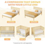 SESSLIFE 5-In-1 Convertible Crib, Natural Baby Bed, Converts from Baby Crib to Toddler Bed, Fits Standard Full-Size Crib Mattress(Not Included)
