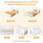 SESSLIFE 5-In-1 Convertible Crib, White Baby Bed, Converts from Baby Crib to Toddler Bed, Fits Standard Full-Size Crib Mattress(Not Included)