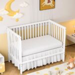 SESSLIFE 5-In-1 Convertible Crib, White Baby Bed, Converts from Baby Crib to Toddler Bed, Fits Standard Full-Size Crib Mattress(Not Included)