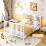 SESSLIFE 5-In-1 Convertible Crib, White Baby Bed, Converts from Baby Crib to Toddler Bed, Fits Standard Full-Size Crib Mattress(Not Included)