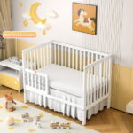 SESSLIFE 5-In-1 Convertible Crib, White Baby Bed, Converts from Baby Crib to Toddler Bed, Fits Standard Full-Size Crib Mattress(Not Included)