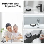 Silicone Bathroom Soap Dishes with Drain Spout-Bathroom and Kitchen Sink Organizer,Sponge Holder,Dish Soap Tray,Perfect for Dispenser,Scrubber,Bottle,Cup on Sink or Counter-Grey