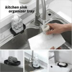 Silicone Bathroom Soap Dishes with Drain Spout-Bathroom and Kitchen Sink Organizer,Sponge Holder,Dish Soap Tray,Perfect for Dispenser,Scrubber,Bottle,Cup on Sink or Counter-Grey