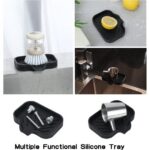 Silicone Bathroom Soap Dishes with Drain Spout-Bathroom and Kitchen Sink Organizer,Sponge Holder,Dish Soap Tray,Perfect for Dispenser,Scrubber,Bottle,Cup on Sink or Counter-Grey