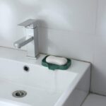 Silicone Bathroom Soap Dishes with Drain Spout-Bathroom and Kitchen Sink Organizer,Sponge Holder,Dish Soap Tray,Perfect for Dispenser,Scrubber,Bottle,Cup on Sink or Counter-Grey