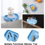 Silicone Bathroom Soap Dishes with Drain Spout-Bathroom and Kitchen Sink Organizer,Sponge Holder,Dish Soap Tray,Perfect for Dispenser,Scrubber,Bottle,Cup on Sink or Counter-Grey