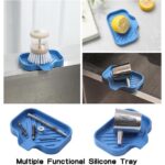 Silicone Bathroom Soap Dishes with Drain Spout-Bathroom and Kitchen Sink Organizer,Sponge Holder,Dish Soap Tray,Perfect for Dispenser,Scrubber,Bottle,Cup on Sink or Counter-Grey
