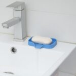 Silicone Bathroom Soap Dishes with Drain Spout-Bathroom and Kitchen Sink Organizer,Sponge Holder,Dish Soap Tray,Perfect for Dispenser,Scrubber,Bottle,Cup on Sink or Counter-Grey
