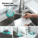 Silicone Bathroom Soap Dishes with Drain Spout-Bathroom and Kitchen Sink Organizer,Sponge Holder,Dish Soap Tray,Perfect for Dispenser,Scrubber,Bottle,Cup on Sink or Counter-Grey