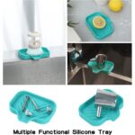 Silicone Bathroom Soap Dishes with Drain Spout-Bathroom and Kitchen Sink Organizer,Sponge Holder,Dish Soap Tray,Perfect for Dispenser,Scrubber,Bottle,Cup on Sink or Counter-Grey