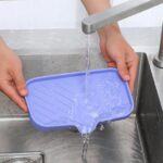 Silicone Bathroom Soap Dishes with Drain Spout-Bathroom and Kitchen Sink Organizer,Sponge Holder,Dish Soap Tray,Perfect for Dispenser,Scrubber,Bottle,Cup on Sink or Counter-Grey