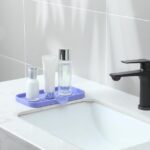 Silicone Bathroom Soap Dishes with Drain Spout-Bathroom and Kitchen Sink Organizer,Sponge Holder,Dish Soap Tray,Perfect for Dispenser,Scrubber,Bottle,Cup on Sink or Counter-Grey