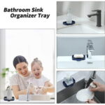 Silicone Bathroom Soap Dishes with Drain Spout-Bathroom and Kitchen Sink Organizer,Sponge Holder,Dish Soap Tray,Perfect for Dispenser,Scrubber,Bottle,Cup on Sink or Counter-Grey