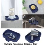 Silicone Bathroom Soap Dishes with Drain Spout-Bathroom and Kitchen Sink Organizer,Sponge Holder,Dish Soap Tray,Perfect for Dispenser,Scrubber,Bottle,Cup on Sink or Counter-Grey